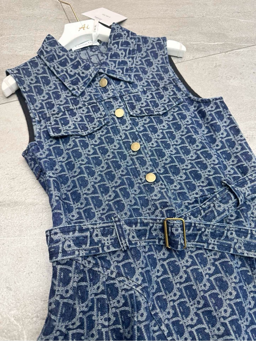 Dior Sleeveless Monogram Denim Dress in Blue - Picture 5 of 9